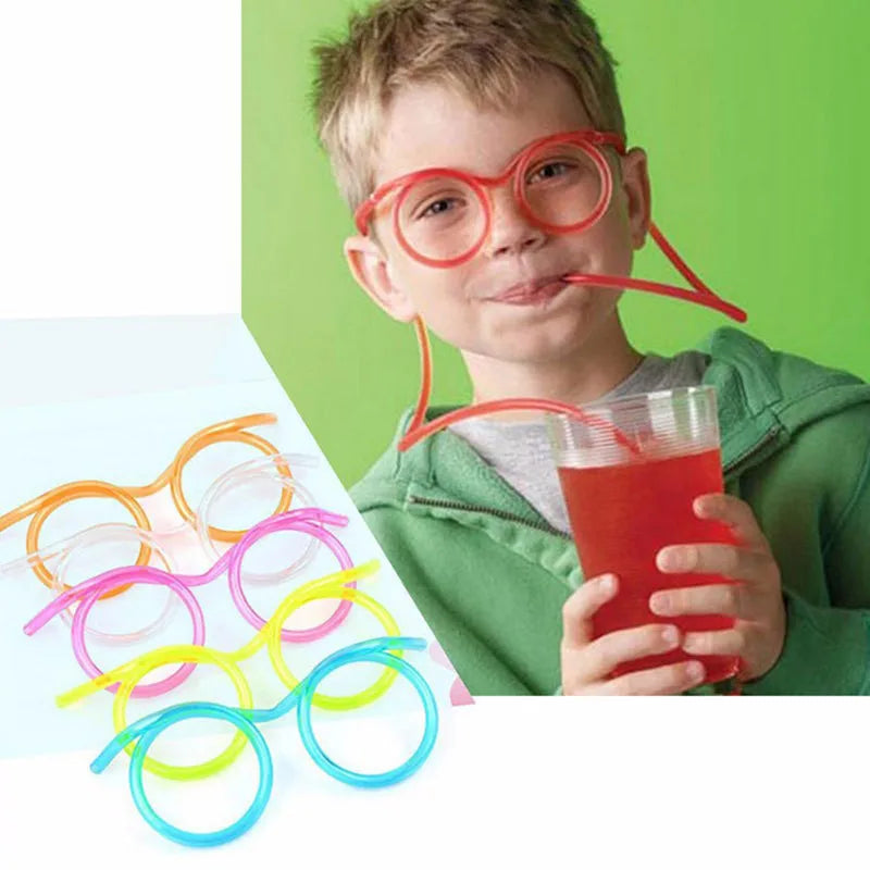 1PC Fun Soft Plastic Straw Funny Glasses Flexible Drinking Toys Party Joke Tube Tools Kids Baby Birthday Party Funny Gadgets