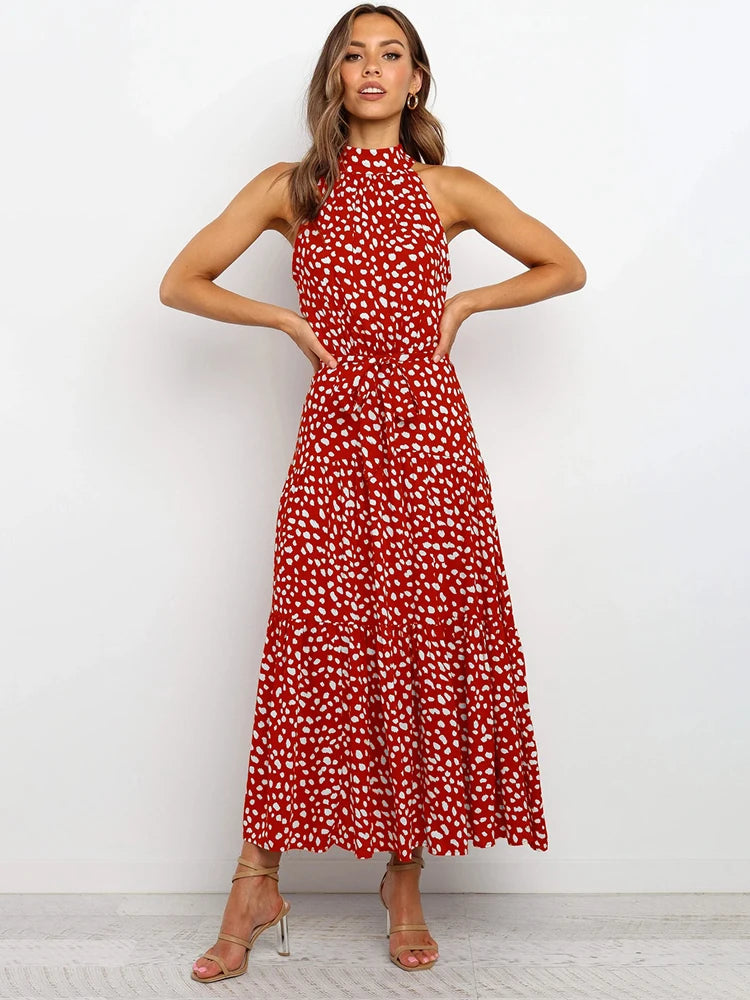 Summer Long Dress Polka Dot Casual Dresses Black Sexy Halter Strapless New 2025 Yellow Sundress Vacation Clothes For Women