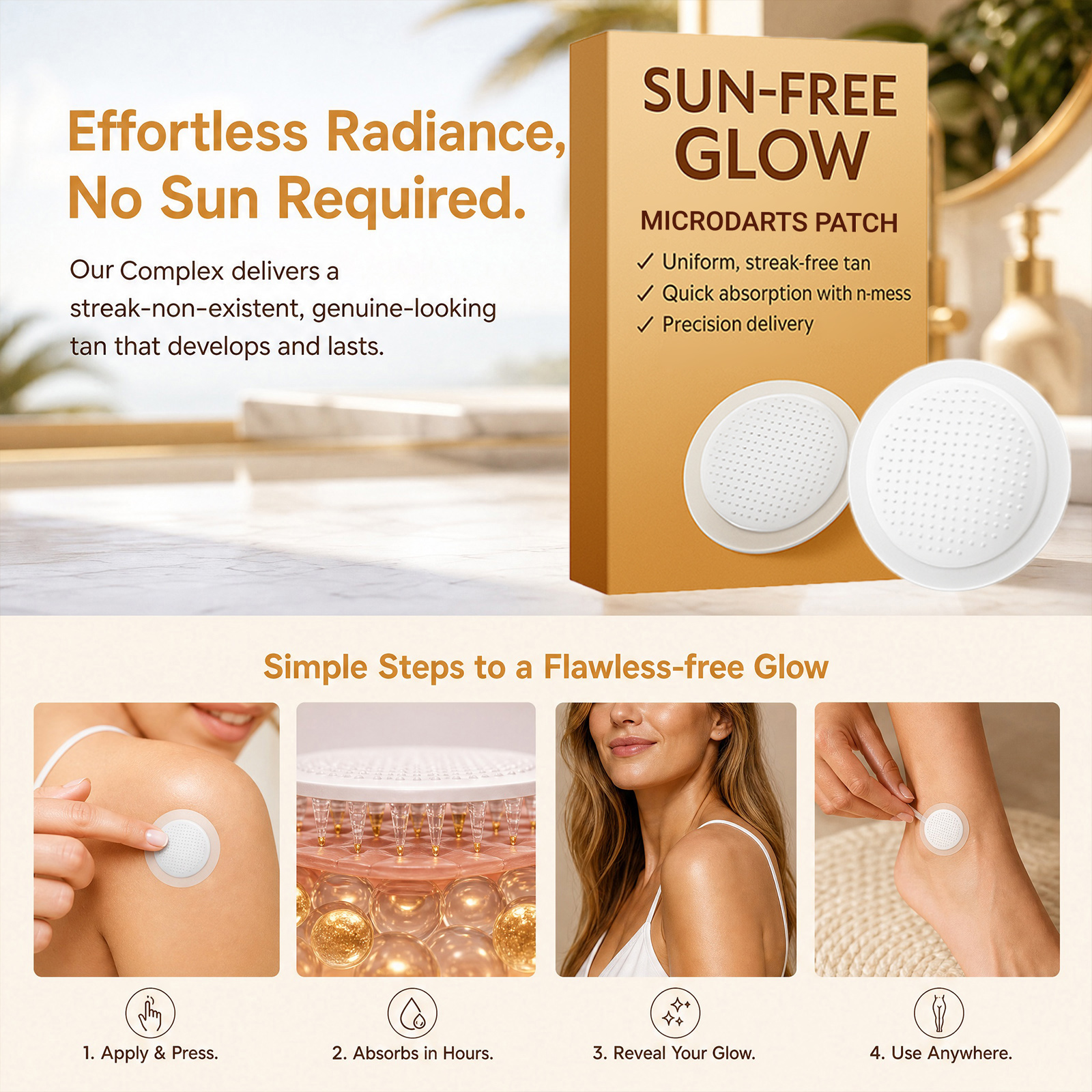 Celestvéra Tanning Microdarts Patches, Sun Free Glow Microdarts Patch, Self Tanning Patches, Tanning Patch for Face & Body Deep Hydration & Golden Bronze for All Skin Types