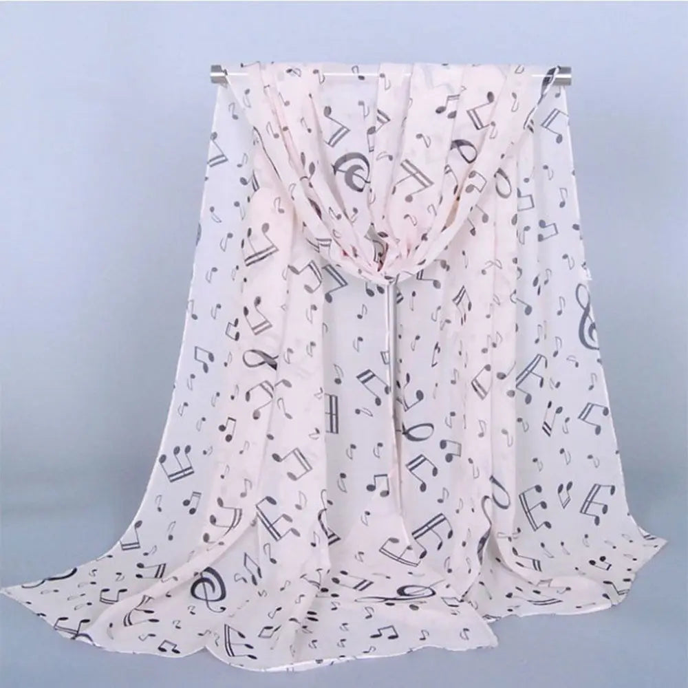 Fashion Trendy Ladies Gift Accessory Treble Clef Printed Sheet Muffler Shawl Music Note Printed Scarf Chiffon Silk Scarf