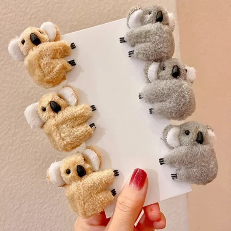 Cartoon 3D Plush Koala Hairpins Hair Claw Lady Soft Plush Koala Bear Side Bangs Clip Barrettes for Women Girls Hair Accessories