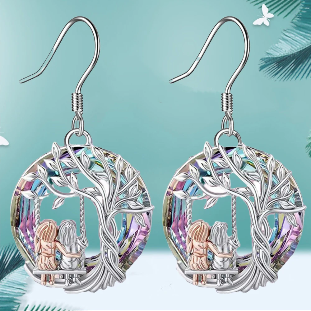 Korean Fashion Tree of Life Dangle Earrings for Women Crystal Earring Sister Partner Gift Women Earring Charm Jewelry Party Gift