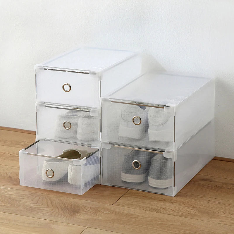 5pc Transparent shoe box storage shoe boxes thickened dustproof storage box shoes organizer superimposedcombination shoe cabinet