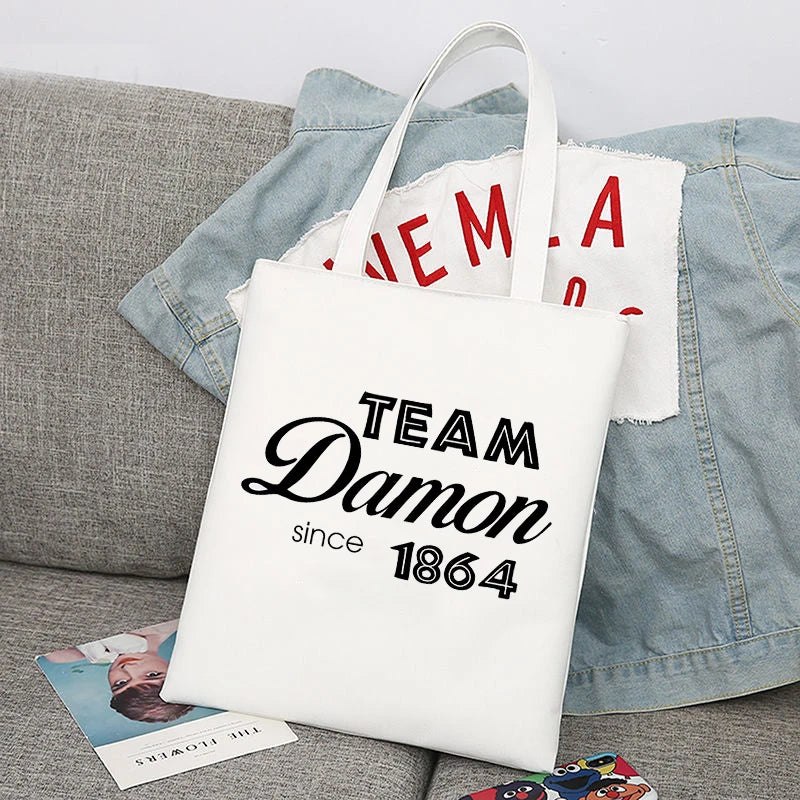 The Vampire Diaries Shopping Bag Women's Tote Canvas Bags Mystic Falls Virginia Salvatore Shoulder Handbag Shopping Bags