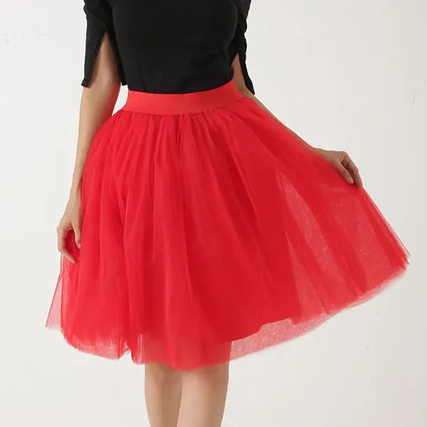 Quality 5 Layers Fashion Tulle Skirt Pleated Skirts Womens Lolita Petticoat Bridesmaids Midi Skirt
