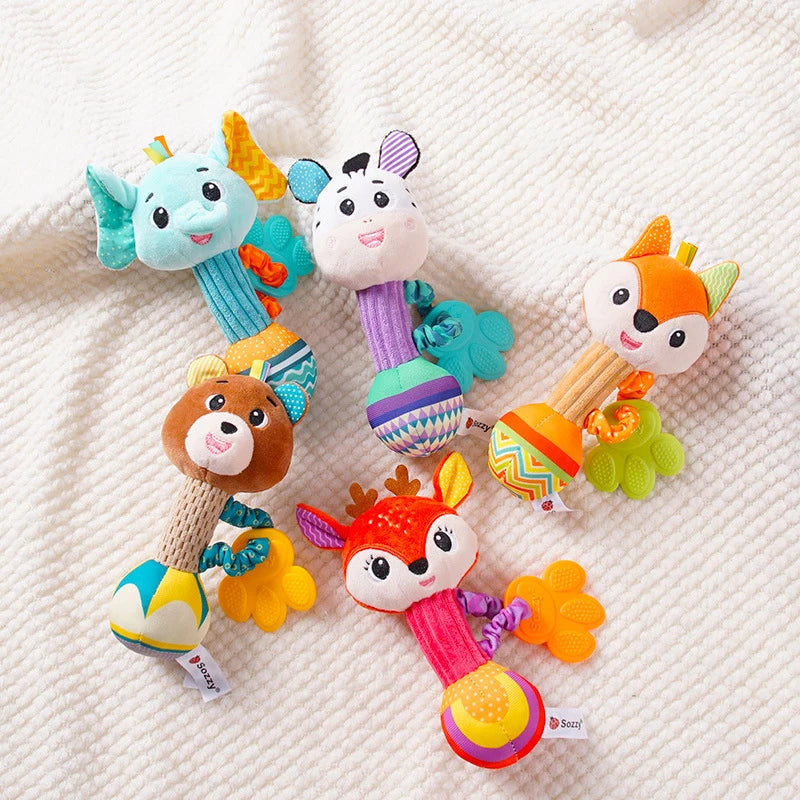 Colorful Baby Rattles Fox Deer Zebra Bear Bunny Animal Shaped Infant Hand Rattle With Teether Crib Baby Toys 0 to 12 Months