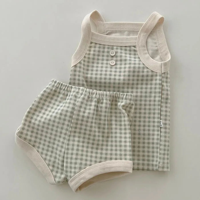 Boy Girl Summer Thin Cotton Vest + Shorts 2pcs Suit