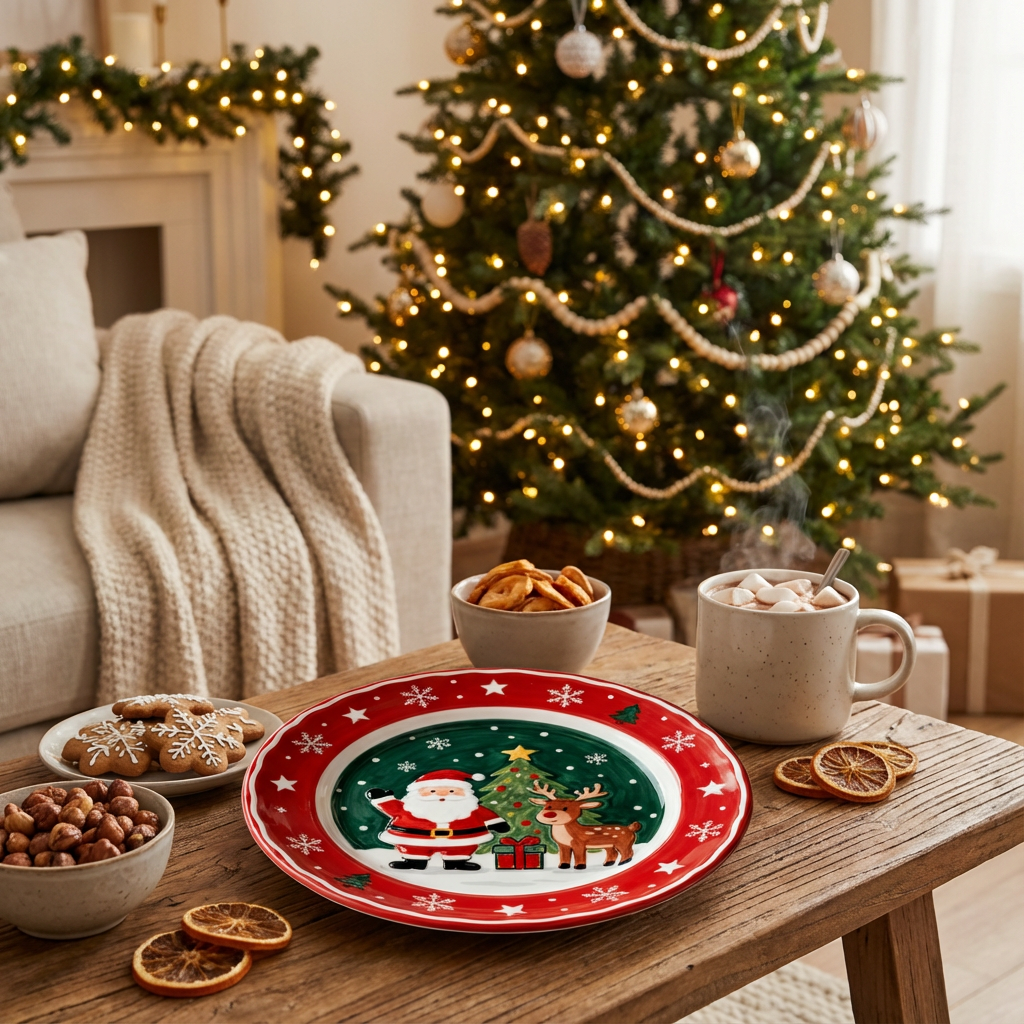 Santa & Reindeer Christmas Ceramic Plate