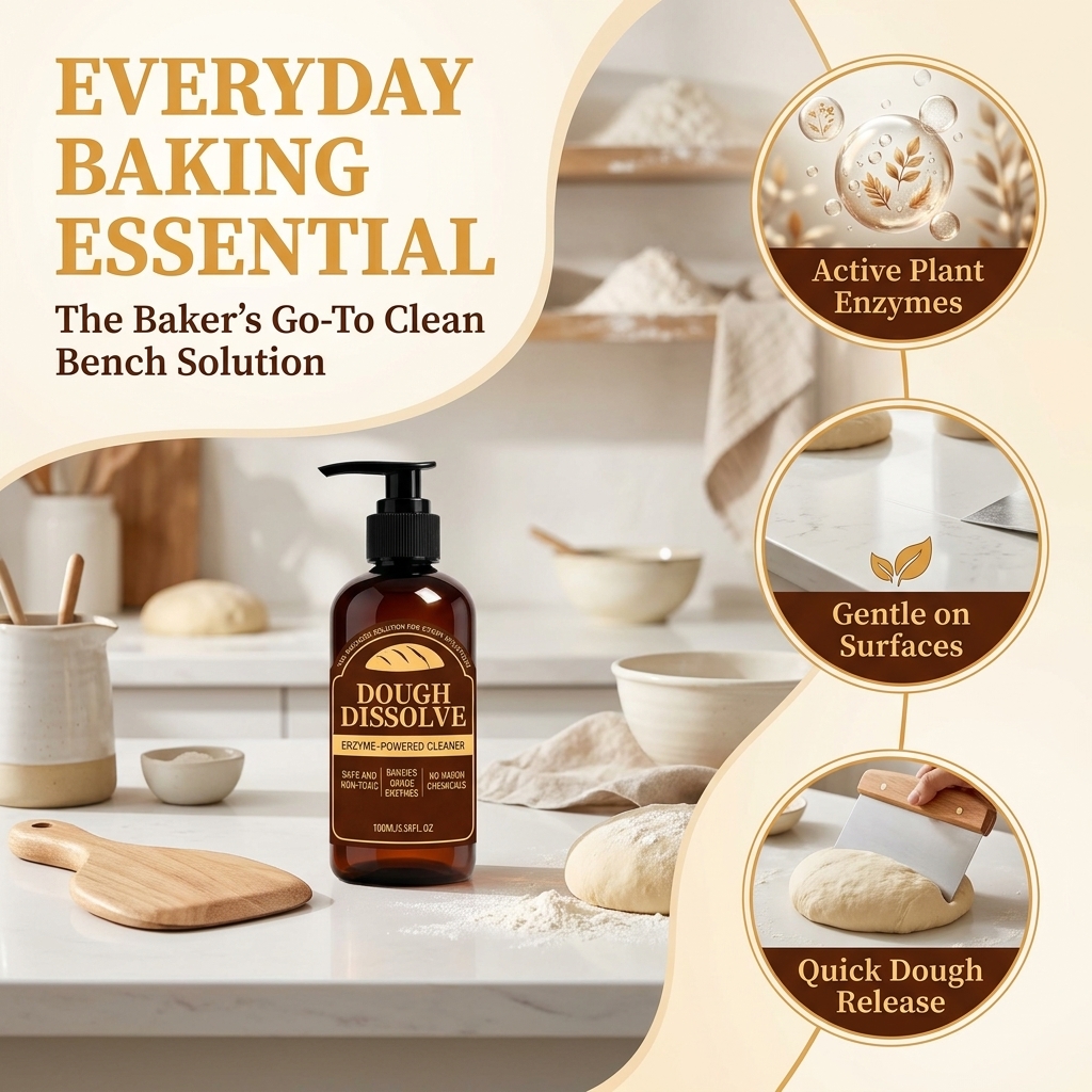 The Kneaded Solution For Sticky Situations, 2026 Upgraded Dough Dissolve Soap for Sourdough, Amylase & Protease Enzyme Cleaner for Bannetons, Proofing Baskets & Bread Tools, Helps Dissolve Flour & Starch Residue