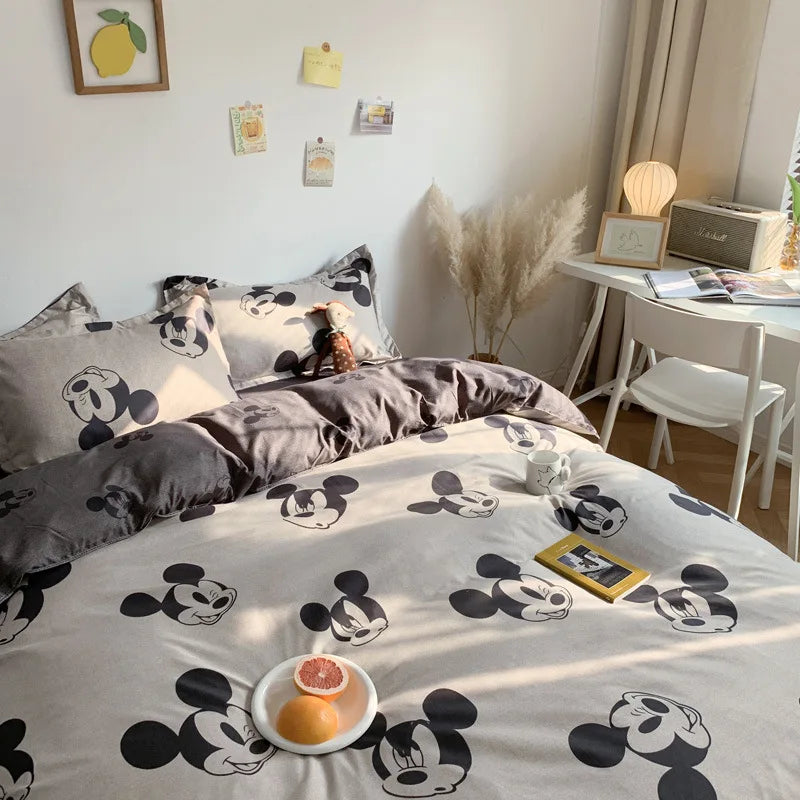 Disney Mickey Mouse Bedding Set Kid Single Double King Size Flat Sheet Duvet Cover Pillowcase Bed Linens Bedclothes Home Textile