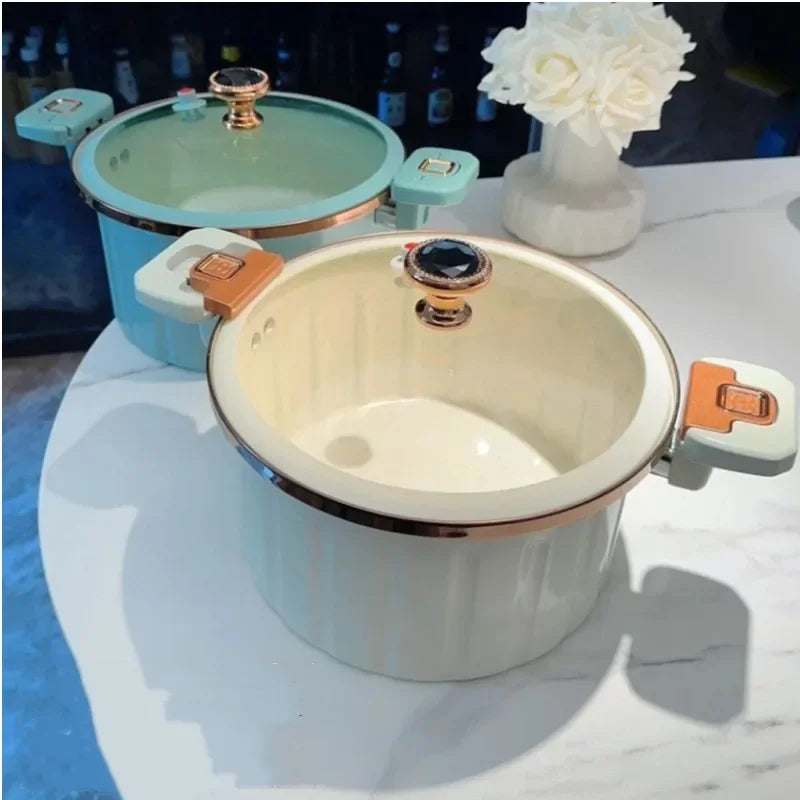 8L Enamel Micro Pressure Pot Korean Vacuum Non stick Soup Pot Non Stick Soup Pot Stewing Boiling Pot Double Ear Stewing Pot