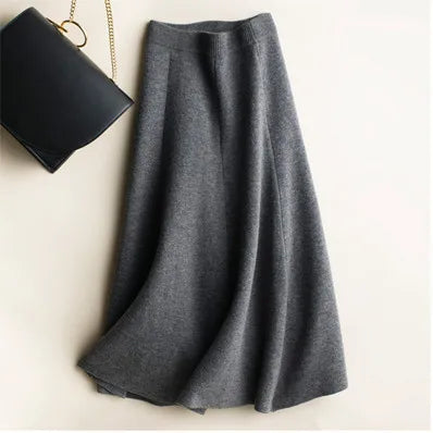 2024 New Cashmere Long Skirt Wool Knit a Word Skirt Female Long Section High Waist solid Color Loose Umbrella Skirt Skirt