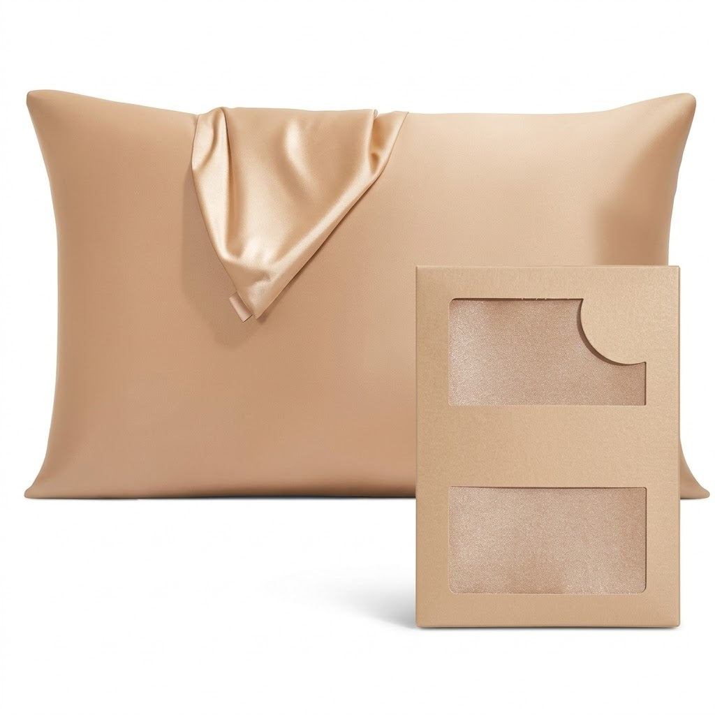 Rose Gold Silk Pillowcase with Unique Necktie Draping Detail