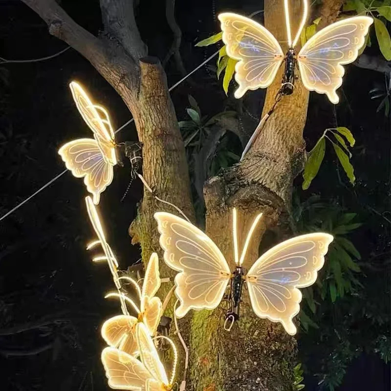 Outdoor Open and Closed LED Luminous Butterfly  Christmas Tree hanging ornaments Landscape Lights for  Yard Lawn Patio Garden