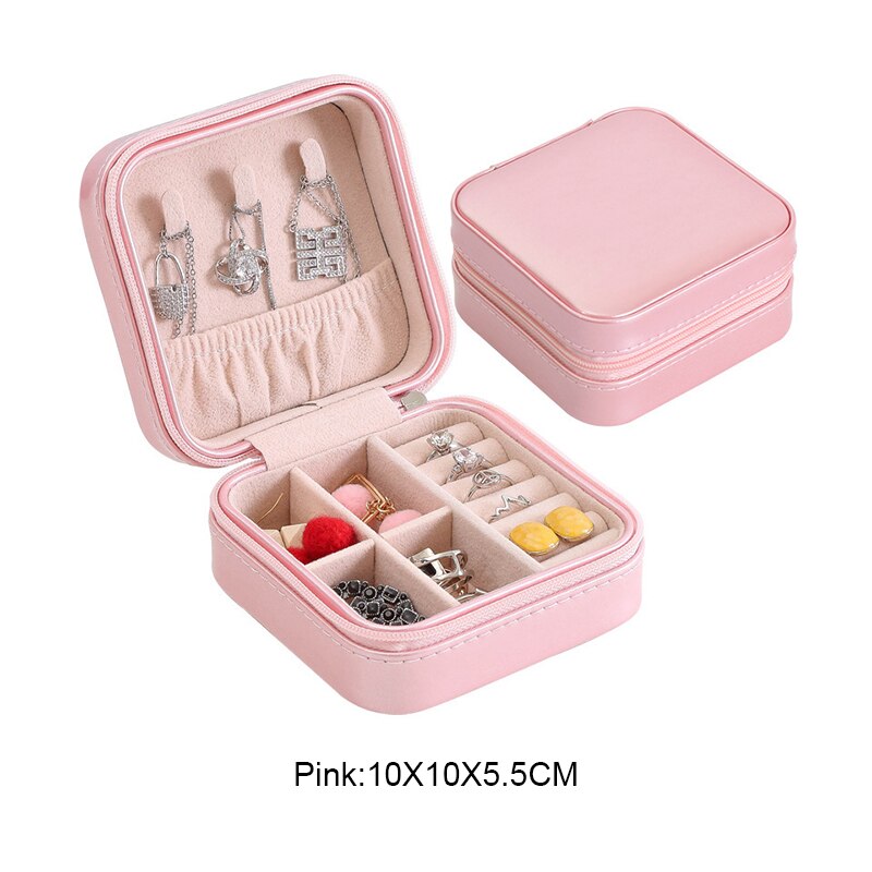 Protable Leather Jewelry Storage Box Earrings Ring Necklace Case Jewel Packaging Travel Cosmetics Beauty Organizer Container Box