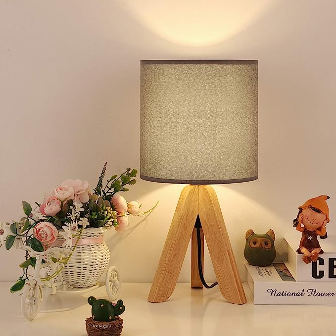 Small Table Lamp Cute Kids Desk Lamp Nightstand Bedside Lamp with Fabric Shade for Children Room Study Room Bedroom Home Office(Linen)