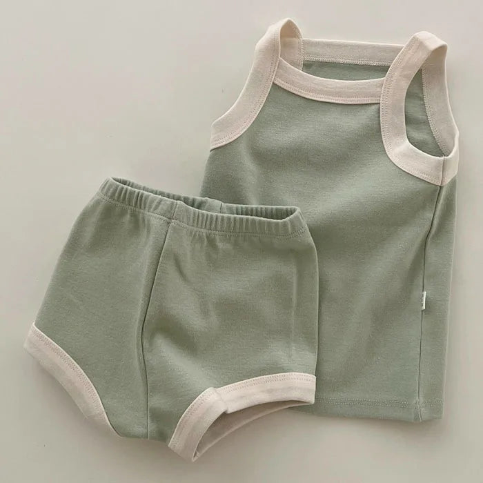 Boy Girl Summer Thin Cotton Vest + Shorts 2pcs Suit