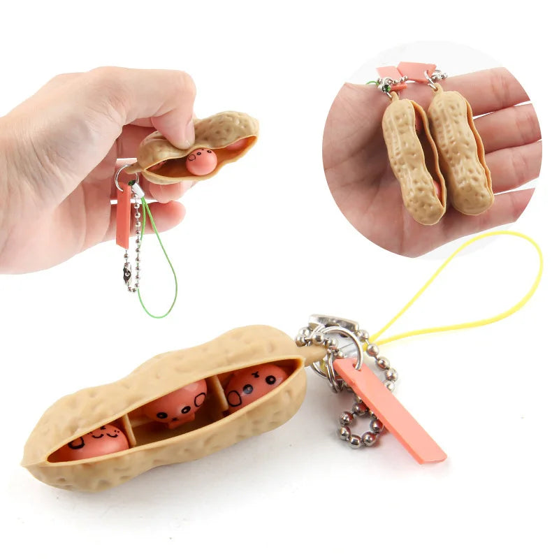 Original New Funny Extrusion Soybean Key Chain For Men Pea Bean Keychain Women Bag Phone Charms Trinket Stress Relieve Toys Gift