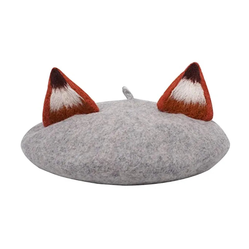 Women Winter Nick Fox Ear Beret Handmade Adult Size Hat Vintage Painter Wool Cap Gift High Quality Wholesale