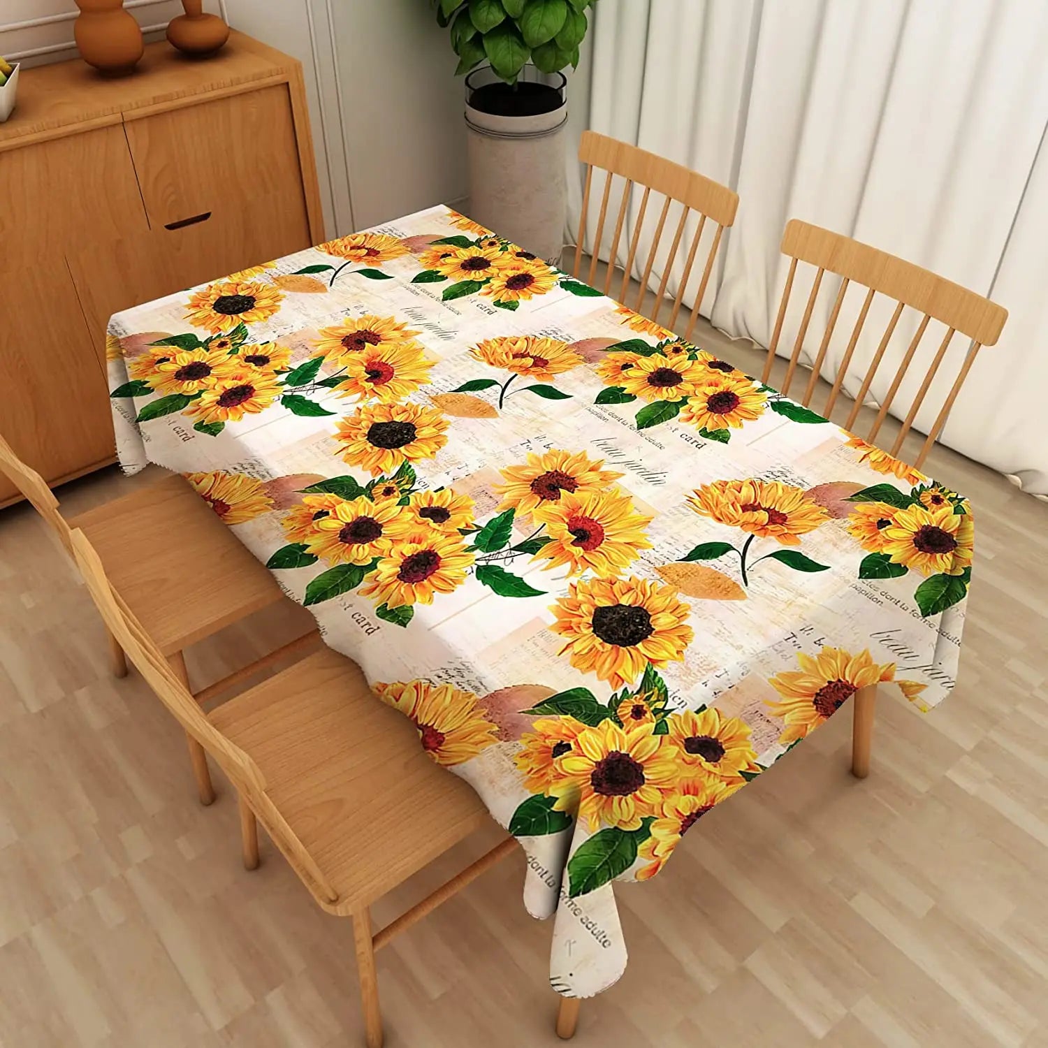 &Sunflower Rectangle Tablecloth, Vintage Farmhouse Waterproof Durable Tablecloth for Home Kitchen Dining Room Outdoor Picnic Mat