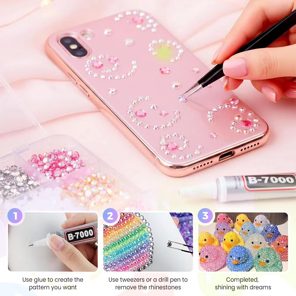 34000Pcs 24 Colors Jelly Rhinestones for Bedazzling, 3mm Multicolor Resin Flatback Gems, Bedazzler Kit with 3Pcs 10ml B7000 Jewelry Glue for Crafting Book Shoes Nail Art