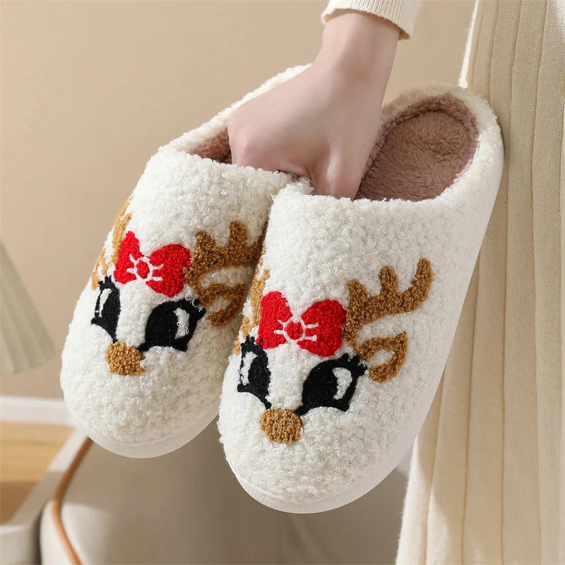 Women Indoor Slippers Soft Comfortable Embroidered Cashmere Slippers Cute Student Autumn Winter Bedroom Plush Slides