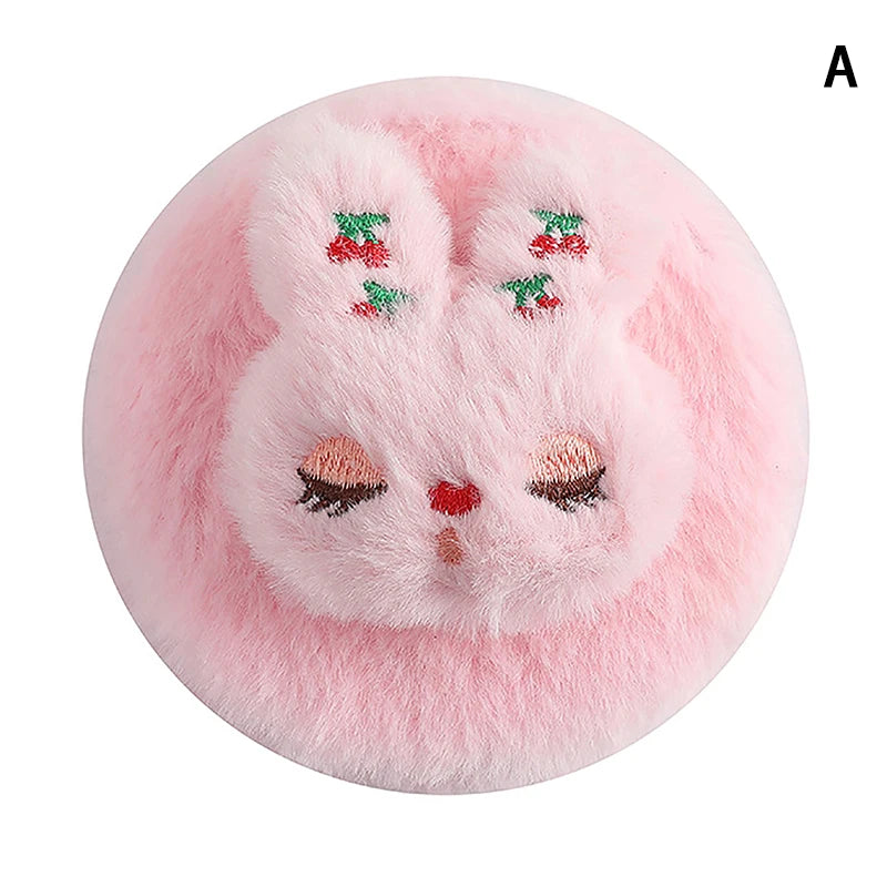 Cute Plush Mini Mirror For Girls Portable Foldable Travel Compact Pocket Make Up Round Mirror Women Student Dressing Tool