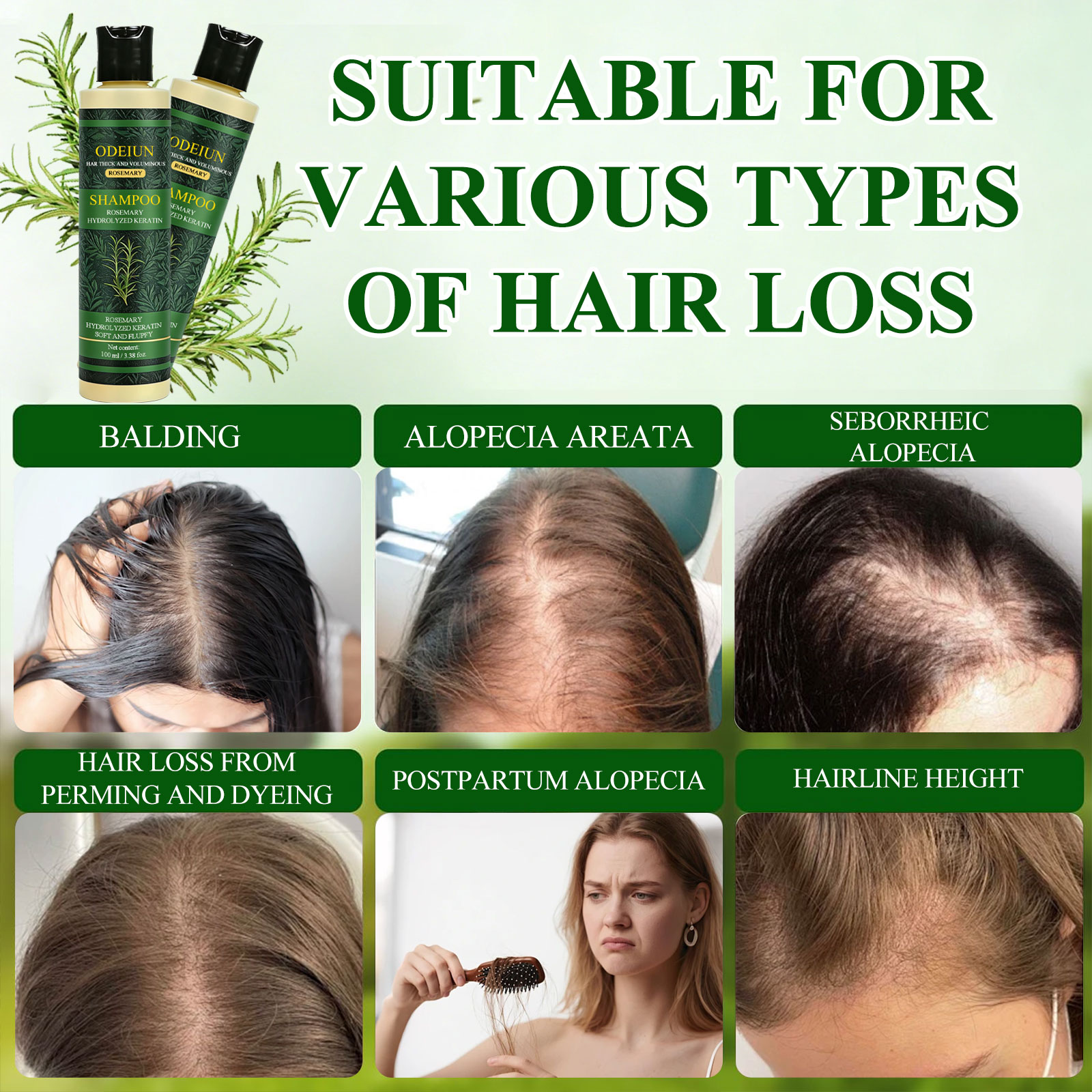 ODEIUN Organic Rosemary Hair Growth Shampoo for Women and Men, Professional Rosemary shampoo, Shampoo for Hair Growth, Natural Ingredients With Hydrolyzed Keratin for Thinning Hair & Hair Loss