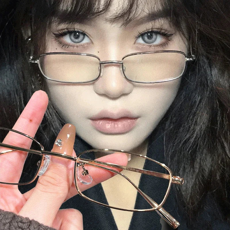 Y2K Harajuku Small Square Frame Glasses Women Retro Metal Eyeglasses Clear Reading Spectacle Blue Light Blocking Eyewear