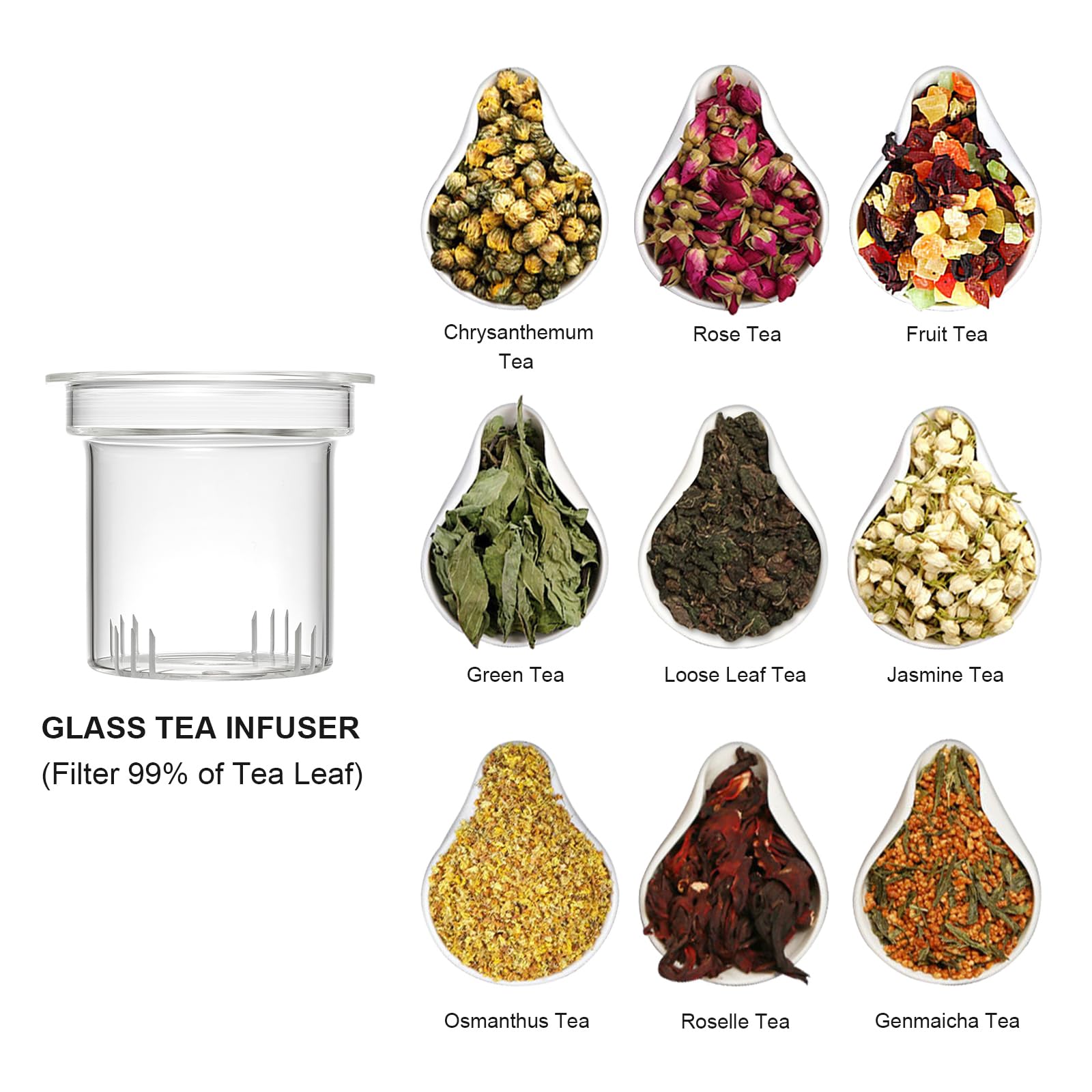 Glass Tea Infuser Cup with Lids and Handle for Blooming & Loose Leaf, 14oz | Borosilicate, Heat Resistance, Lead-free, Microwave & Dishwasher Safe