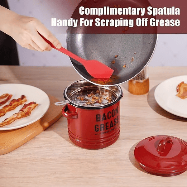 46-ounce bacon fat container, with strainer and food-grade silicone spatula