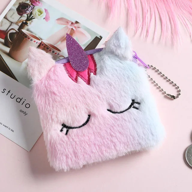 Kids Embroidery Unicorn Plush Toy Crossbody Purses Handbags Little Girls Rainbow Fluffy Purse Cute Cartoon Furry Shoulder Bag