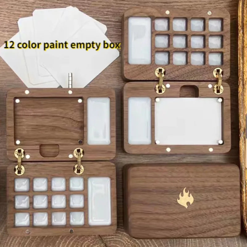 Mini Wooden Watercolor Painting Box Storage Paper Travel Sketch Box 12 Color Grid Art Painting Watercolor Palette Art Supplies