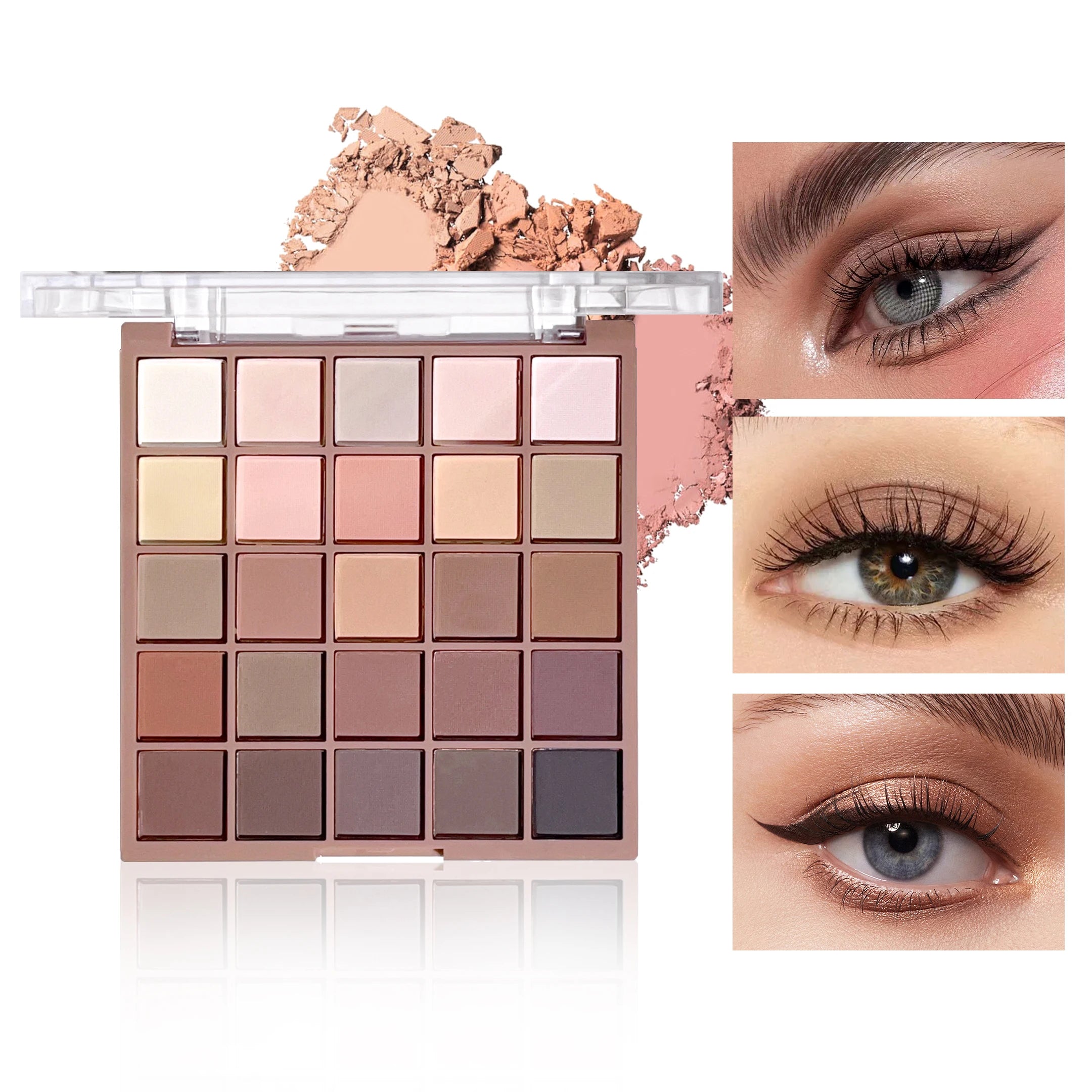 Eyeshadow palette in 25 colors, matte brown nude multi-color eyeshadow, high color rendering, waterproof and sweatproof, daily e