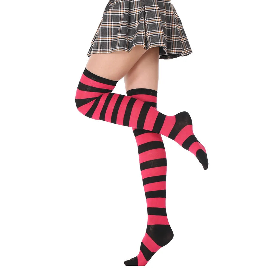 JK Woman Cosplay Stockings Orange Black Strips Lolita Long Socks Over Knee Thigh High Socks Women Compression Socks