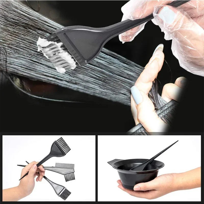 4Pcs/Set Black Hair Dyeing Accessories Kit Hair Coloring Dye Comb Stirring Brush Plastic Color Mixing Bowl DIY Hair Styling Tool