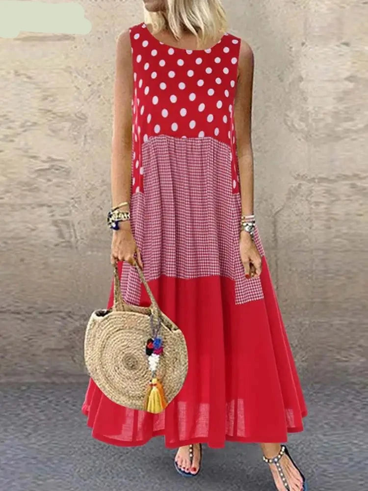 Women's Bohemian Ruffle Sundress 2025 Summer Sleeveless Floral Printed Maxi Long Dress Casual Loose Party