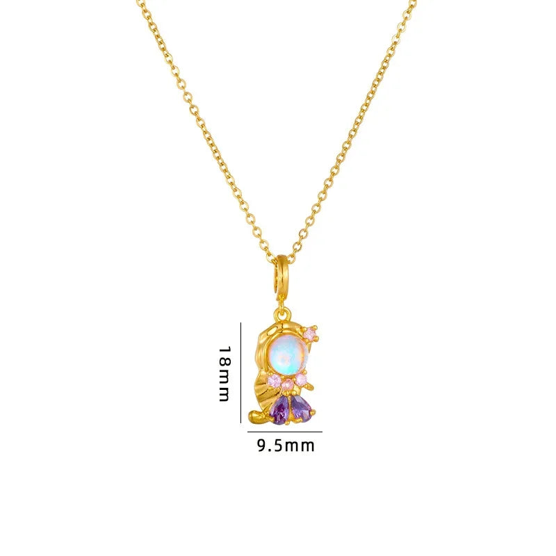 Disney Princess Snow White Cinderella Zircon Pendant Necklace for Women Girls Stainless Steel Chain Party Accessories Gifts