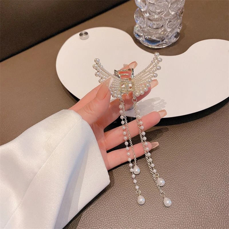 2022 New Butterfly Pearl Tassel Hairpin Korean Simple Side Clip Liu Haibian Clip Shark Hairpin Hair Accessories Women