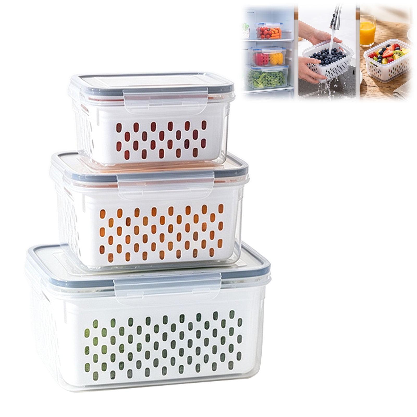 Fruit Storage Containers for Fridge, Removable Colander, Airtight Produce Saver, Dishwasher Safe Berry Keeper, 3 Sizes with Lids(3-Piece Set,Grey)