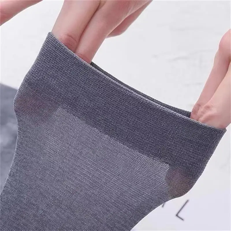 10pairs/Men's Socks Thin Ice Stockings Summer Breathable Casual Socks Solid Color Elastic Ice Silk Cool Mid-tube Business Socks