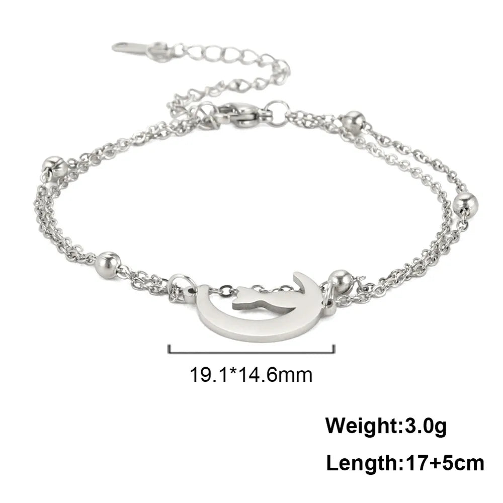 Skyrim Crescent Moon Cute Cat Bracelets on Hand for Women Stainless Steel Charm Bracelets Jewelry Mother's Day Gift Wholesale