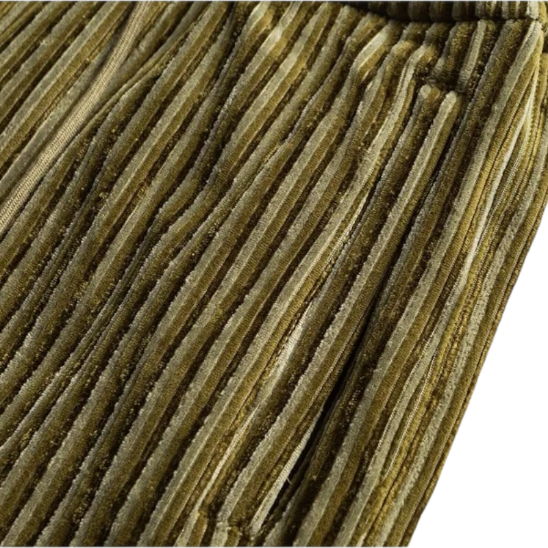 Wide wale striped corduroy with barrel leg