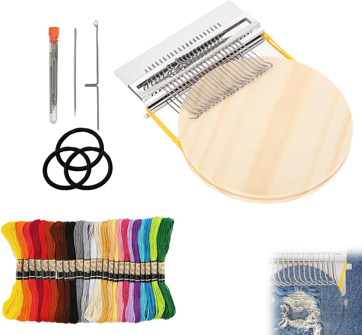 kyno 2026 New Knit Patch Darning Loom for Beginners, Mini Portable 14 Hooks Knitting Machine Kit with 24 Color Threads, Quickly Sewing Repair, DIY Sewing Craft Supplies