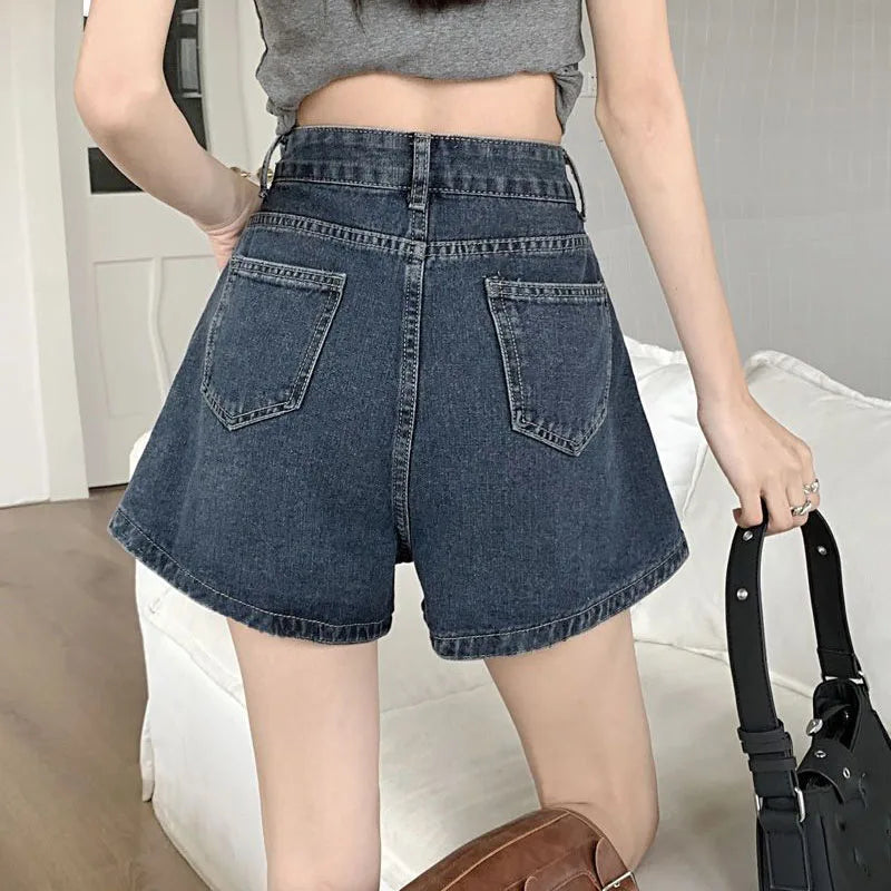 Lucyever Wide Leg Jeans Shorts Women Summer High Waist Loose Vintage Blue Denim Shorts Woman Korean Wild A-Line Short Pants