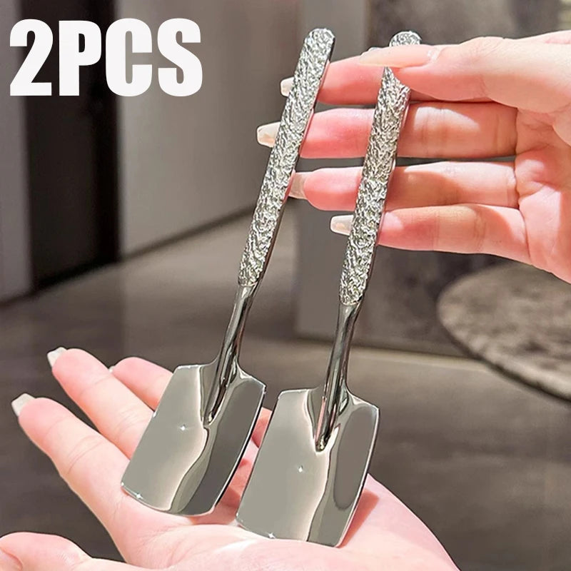 Stainless steel Shovel Spoon Hammer Handle Fork Coffee Tea Fruit Spoon Scoops Watermelon Ice Cream Dessert Spoons Tableware