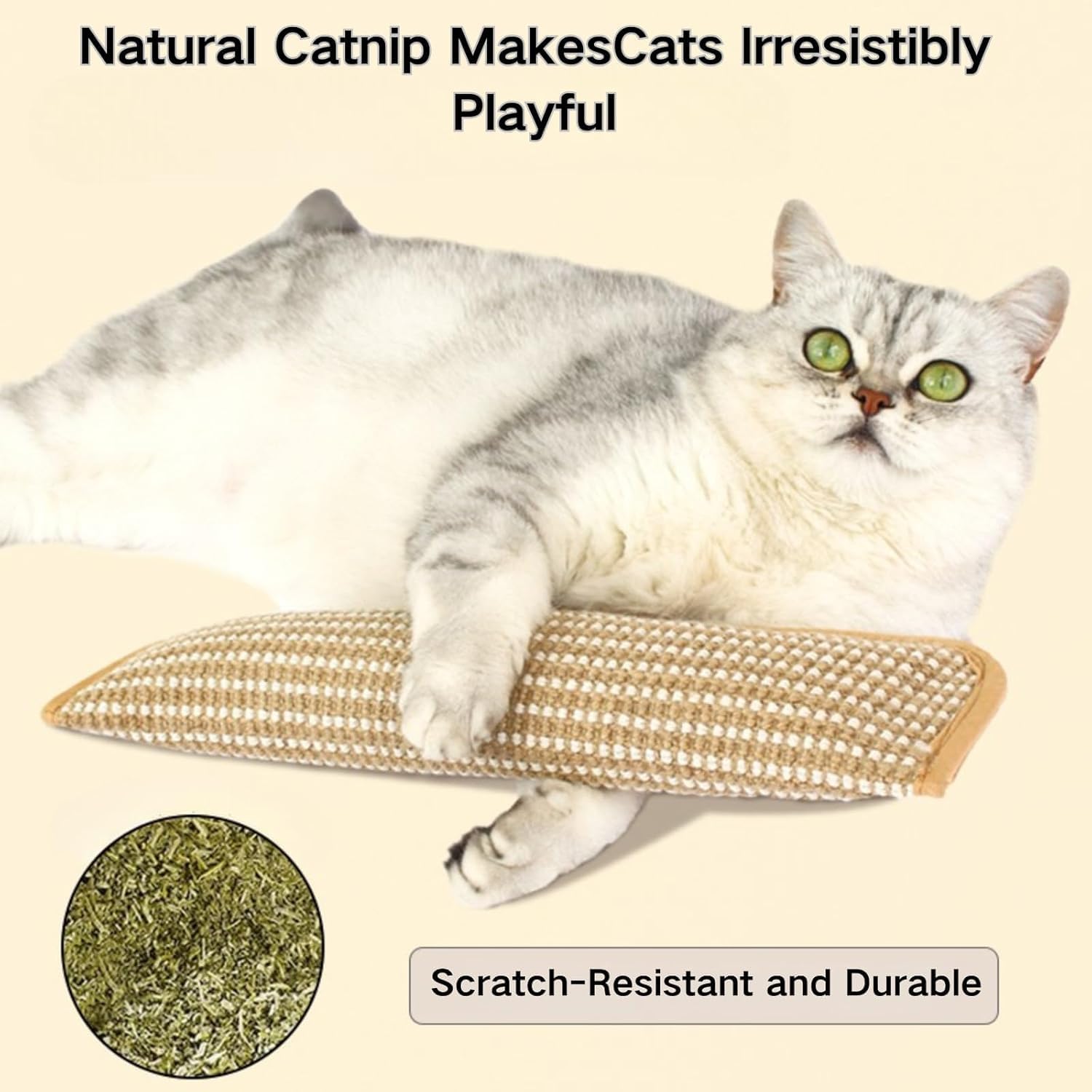 kyno 100% Catnip Toys for Cats, Natural Cat Pillow Toys 3 in 1, Sisal Scratching Pad, Bite Resistant Kitten Teething Toys, Interactive Cat Nip Kicker Toys for Anxiety Relief