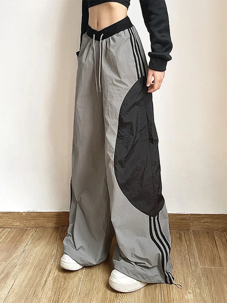 Y2K Women Streetwear Techwear Cargo Korean Parachute Track Pants Tech Sweatpants Oversize Wide Leg Joggers Trousers Clothes