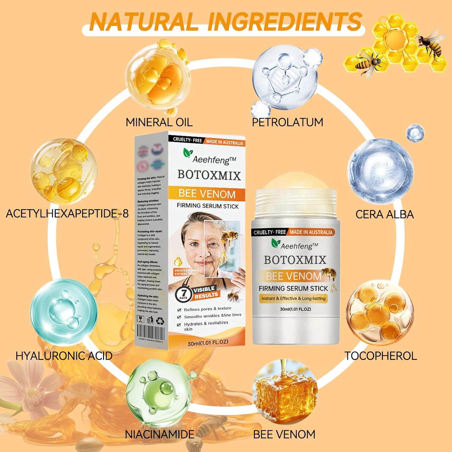 Botox Bee Venom Firming Serum Stick, Advanced Firming Cream, Moisturizes, Lifts, Plumps and Firms Skin, Natural Ingredients for All Skin Types