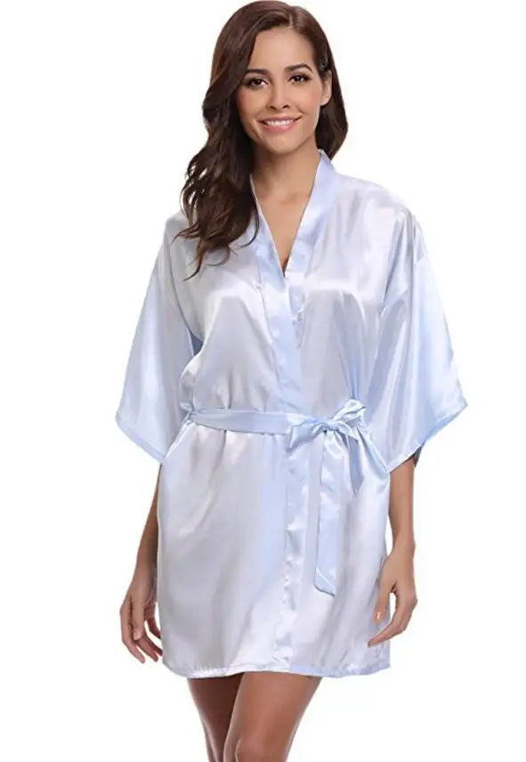 New Silk Kimono Robe Bathrobe Women Silk Bridesmaid Robes Sexy Navy Blue Robes Satin Robe Ladies Dressing Gowns